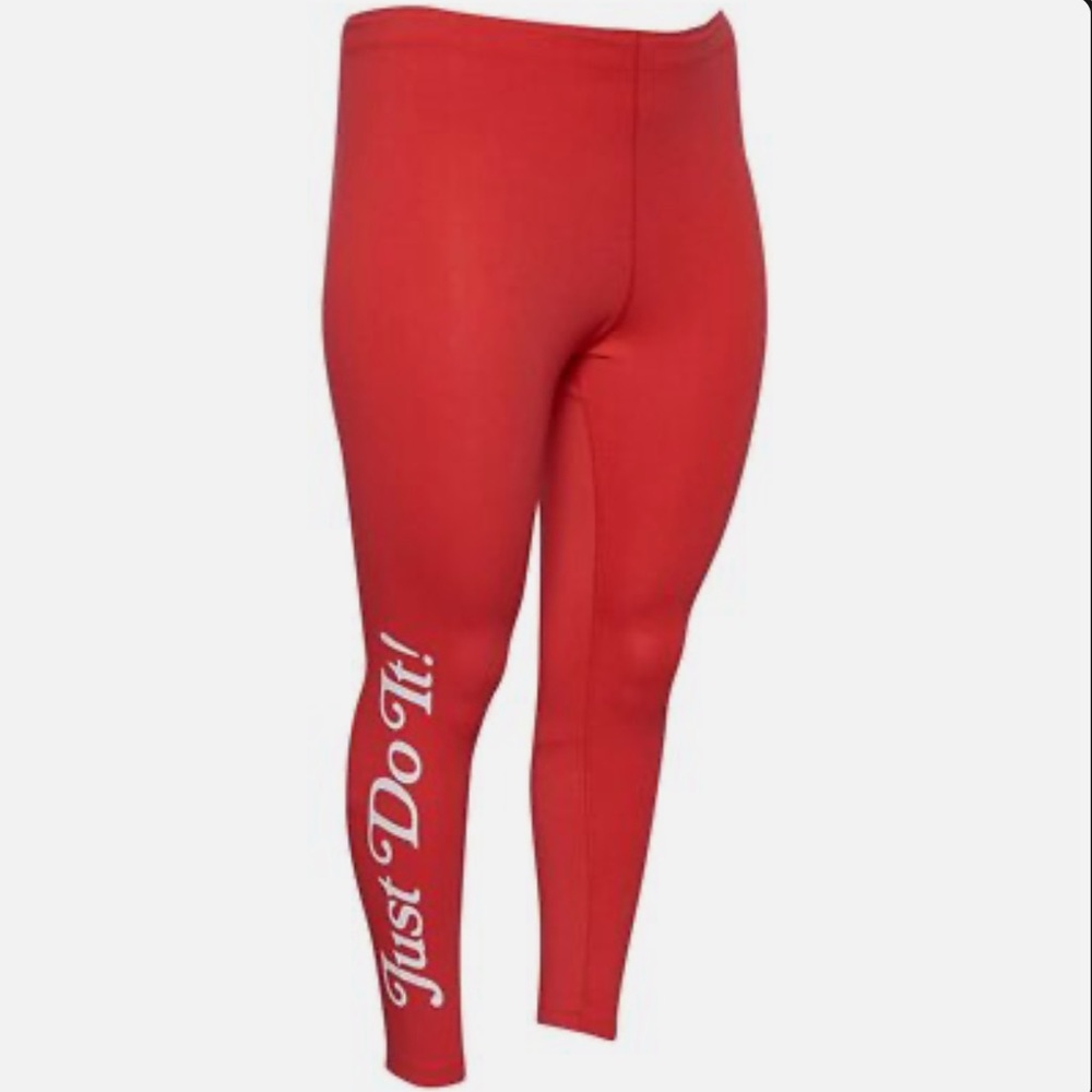 Nike Coral-Red Tight Fit Regular Length Leggings with White Script Logo Size L